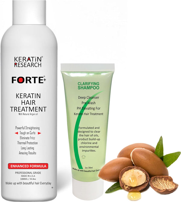Keratin Forte Keratin Brazilian Keratin Hair Blowout Treatment Extra Strength 120Ml with Clarifying Shampoo 30Ml Enhanced Formula for Curly Hair by  with Moroccan Argan Oil (120Ml Kit)