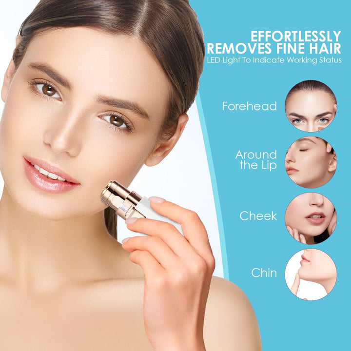 Eyebrow Facial Trimmer: 2 In1 Rechargeable Facial Hair Removal and Eyebrow Shaver - Face Lips Body Painless Facial Razor with Built-In LED Light (White)