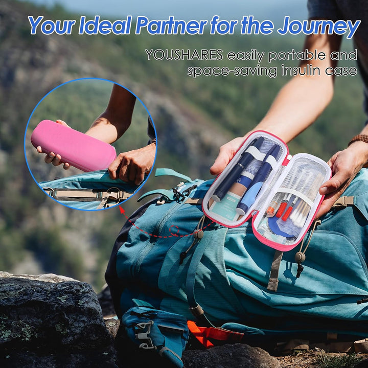 Insulin Pen Cooler Travel Case - Medicine Travel Cool Bag with 2 Ice Packs, Keep Medicine Cool While Traveling 6-8 Hours for Diabetic Supplies, Insulin Case (Pink)