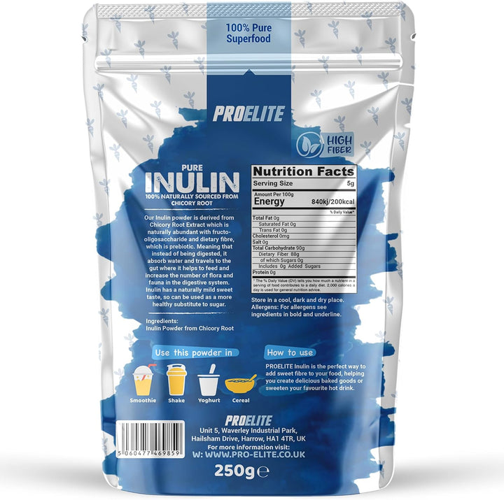 Pure Inulin Powder Prebiotic Soluble Fibre Powder - Vegan, GMO Free, Gluten Free Made in EU from Natural Chicory Root Fructo Oligosaccharide FOC Powder by  (250G)