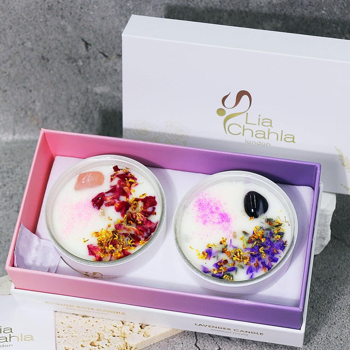 Lavender Soy Candle Gifts for Women | Infused with Amethyst Crystals and Florals | Aromatherapy Spiritual Healing & Anxiety Relief, Christmas Gifts (Lavender/Amethyst, 10 OZ)