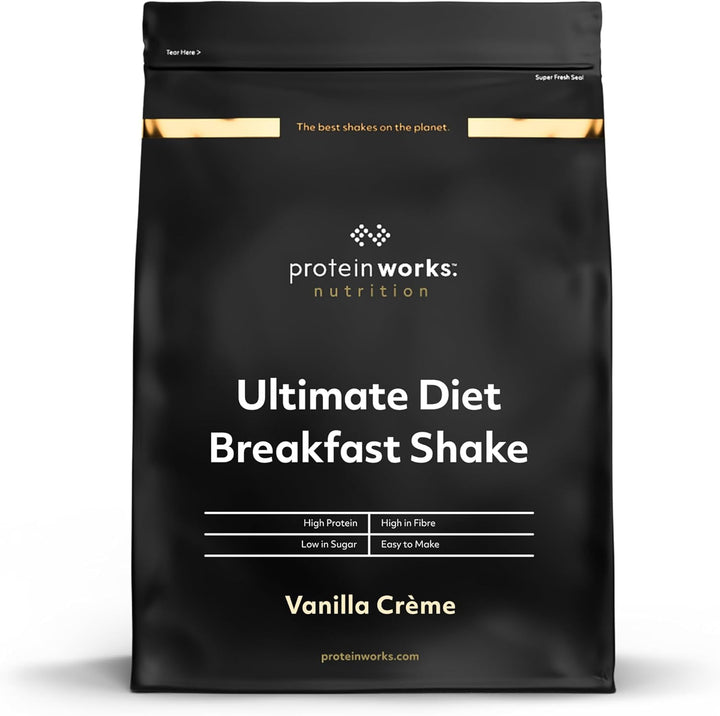 Protein Works - Ultimate Diet Breakfast Shake, On-The-Go Healthy Weight Loss Meal Replacement, Added Caffeine, Low Calorie, Low Sugar, Banana Cake, 9 Servings, 500G