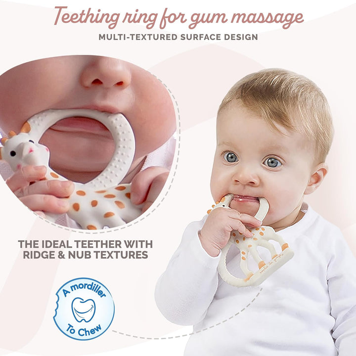 Baby Teething Ring, 100% Natural Rubber Phthalate-Free Easy to Grip Baby Teether, Suitable for Newborn Babies