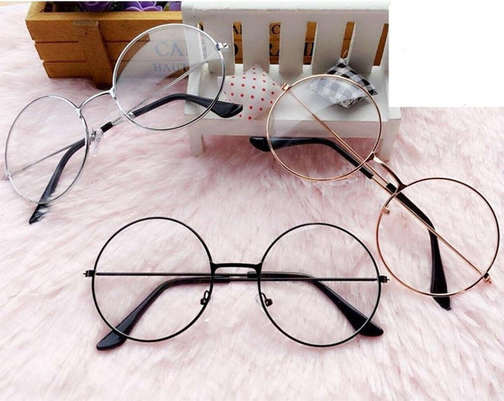 - round Glasses Unisex, Wizard Costume - Retro Sixties Style Clear Lens, round Wire Costume Geek Glasses Accessories for Dress Up, Classic Vintage Design Spectacles