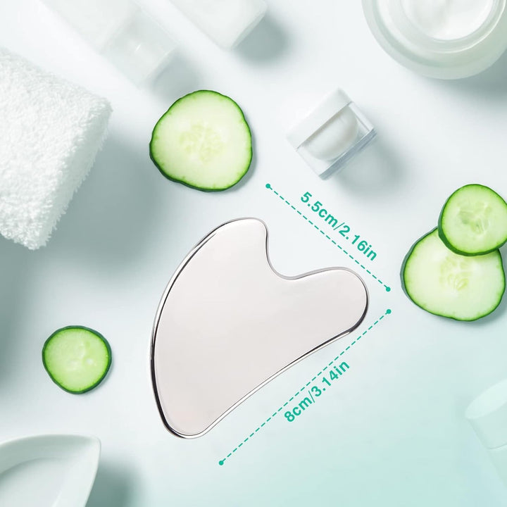 Stainless Steel Gua Sha Facial Tools, Guasha Board for SPA Acupuncture, Metal Gua Sha for Body Face Neck and Eye, Skin Care Gift for Woman (Silver)