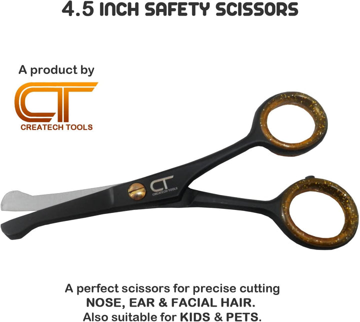 CT 4.5" Small Hair Scissors Set - Moustache & Beard Trimming for Men, Precise Facial Ear Nose Pubic Haircutting round Tip Scissors for Baby Kids