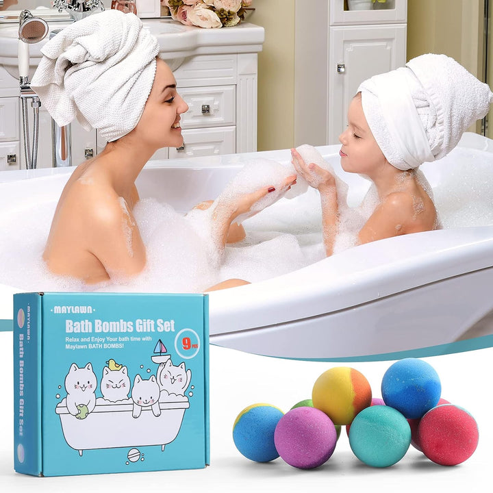 Bath Bombs Gift Set, Vegan & Cruelty Free, Ideal Present for Women, Girls, Birthday Mothers Day Gifts Idea, 9-Pieces Handmade Fizzy Bubble Bath Bombs