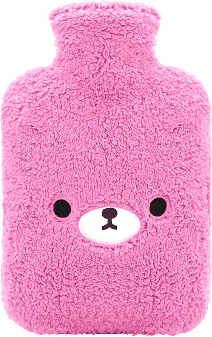 Hot Water Bottle with Cute Fleece Cover, 2L Hot Water Bag for Hot and Cold Compress, Hand Feet Warmer, Neck and Shoulder Pain Relief,Bear Blue