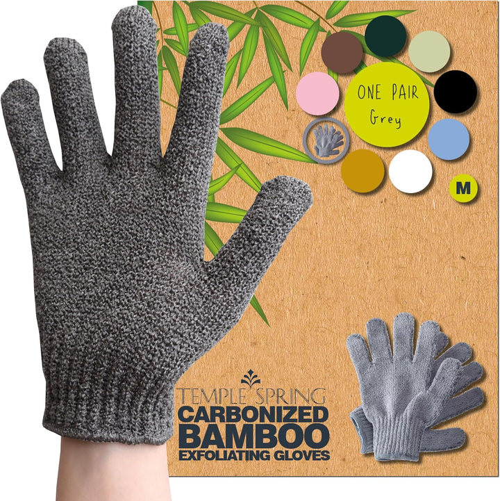 Exfoliating Glove, Carbonized Rayon Bamboo Body Scrubber, Loofah Exfoliating Mitt, Shower Scrubber Wash Cloth, Body Exfoliator Scrub, Loofa Shower Gloves Bath Sponge - Grey