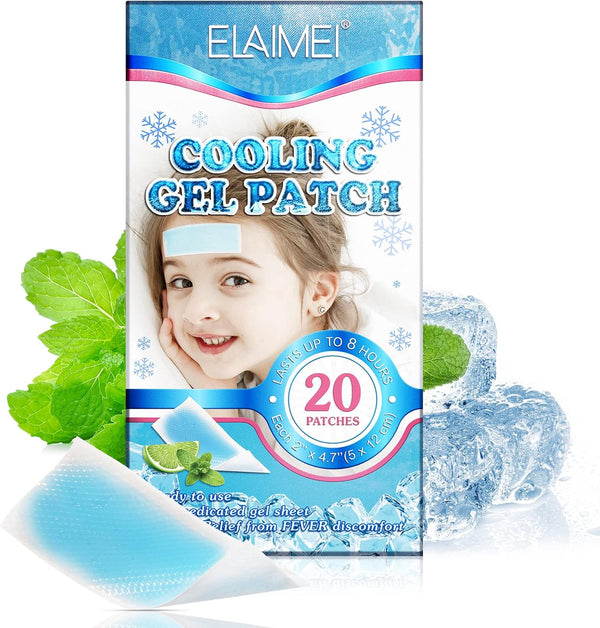 20Pcs Fever Cooling Gel Patches for Kids & Adults, Relief Cooling Sheets for Headaches, Overheating, Heat Stroke, Long-Lasting, Safe & Drug-Free, Easy to Apply