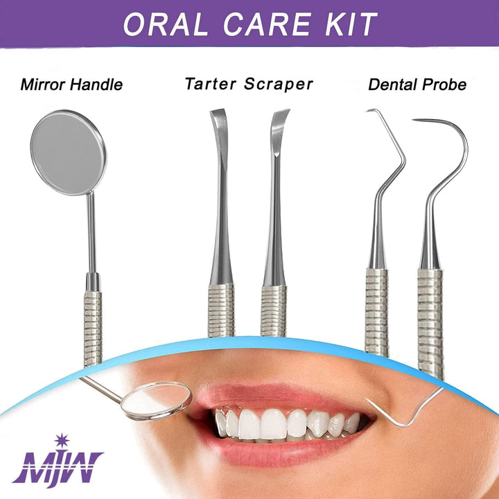 Dental Oral Kit 3 Pcs Mirror Handle and Explorer Hook Pick Double Ended Oral Hygiene Teeth Cleaning Teeth Whitening