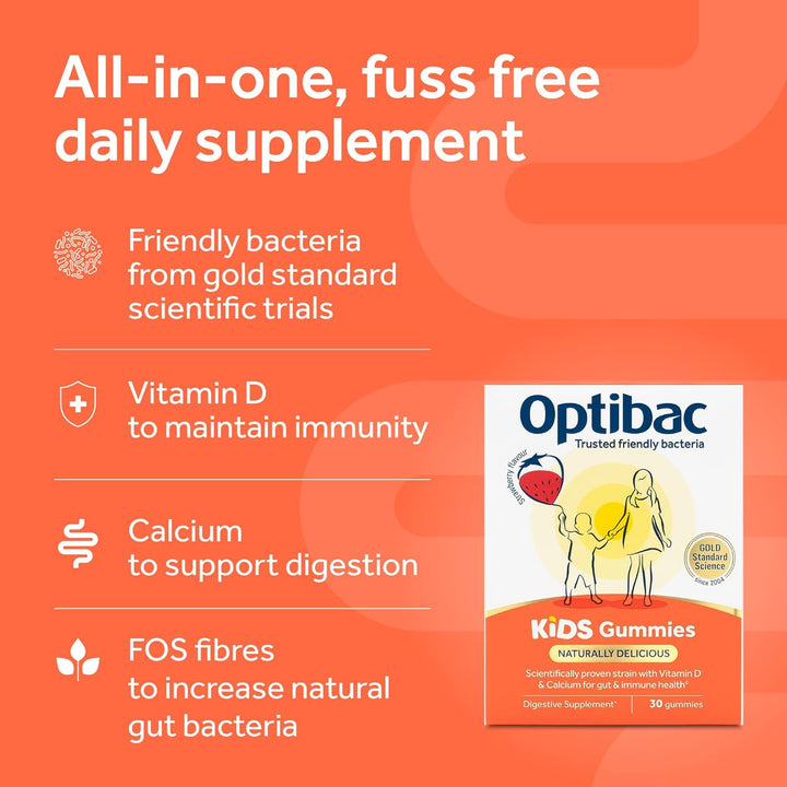 Optibac Kids Probiotic Gummies - with Vitamin D & Calcium for Immune System Support & Gut Health - 30 Vegan Gummies