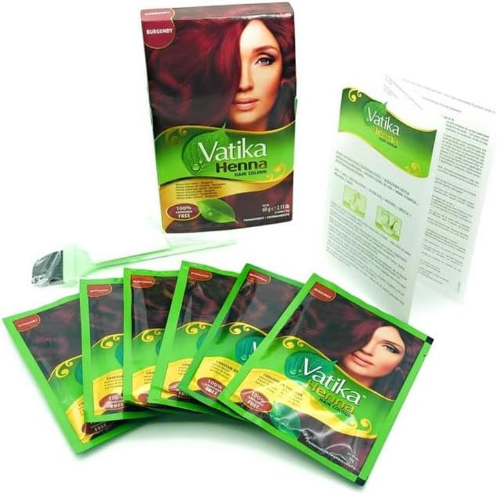 Henna Burgundy Hair Colours - 60G (6 X 10G Sachets),100% Ammonia Free, for Vibrant Color, Shine, & Coverage (Packaging May Vary)