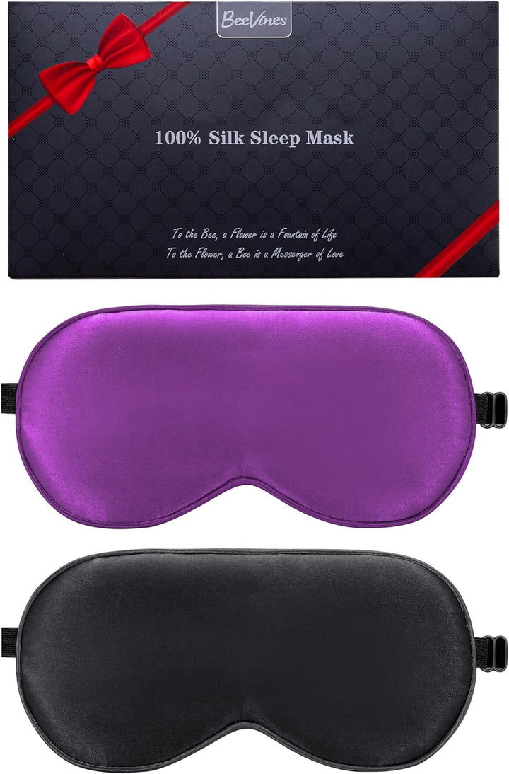 Sleep Mask, 2 Pack 100% Real Natural Pure Silk Eye Masks with Adjustable Strap for Sleeping, Mulberry Silk Eye Sleep Shade Cover, Block Light Reduces Puffy Eyes Traveling Gifts