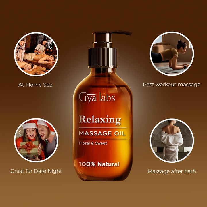 Relaxing Massage Oil for Sore Muscles - 100% Pure Natural Spa Quality for Skin & Body Relaxing, Warming Massage Oil with Non Greasy for Men & Women (200 Ml)