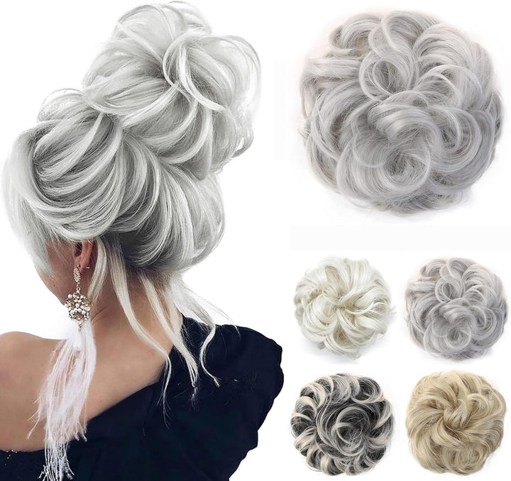 Messy Hair Bun Curly Wavy Hair Scrunchies Accessories Pieces for Women Girls Synthetic Chignons (Dark Brown)