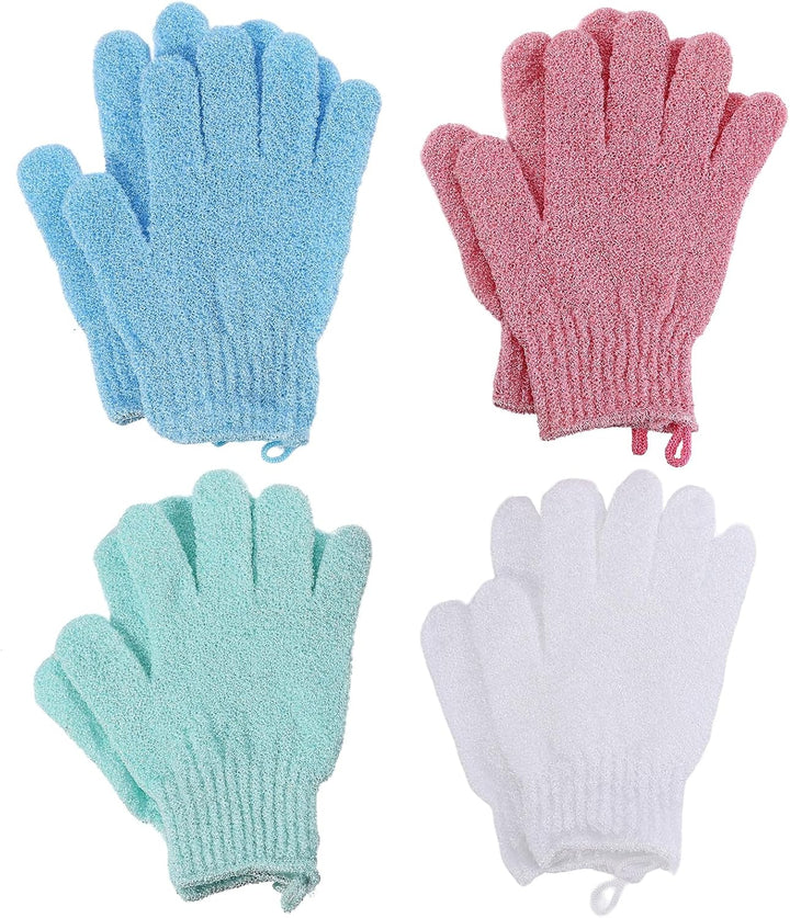 8 PCS Exfoliating Gloves, Bamboo Exfoliator Mitt, Body Exfoliating Wash Glove Dead Skin Remover Shower Body Scrub Gloves for Adults and Kids, Ingrown(Blue, White, Pink, Orange)