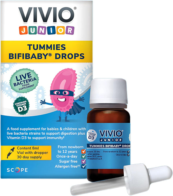 Tummies Bifibaby Drops - a Probiotic & Vitamin D3 Supplement for Babies & Children with Live Bacteria Strains to Support Gut Health and Immunity - 30 Day Supply