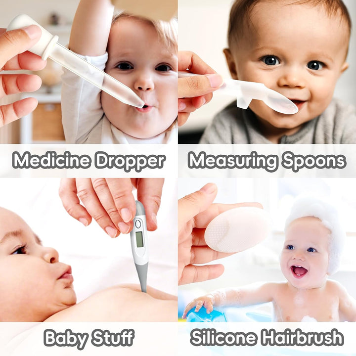 Infant Safety Care Set with Hair Brush Comb Nail Clipper, Baby Essentials Kit for Newborn Girls Boys (Grey White)