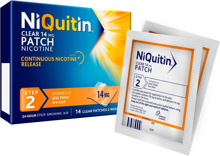 14 Mg Nicotine Patch - Step 2 - Stop Smoking Aid Therapy - 14 Clear Patches for 2 Weeks Treatment - 24H Craving Control - Invisible Nicotine Patches