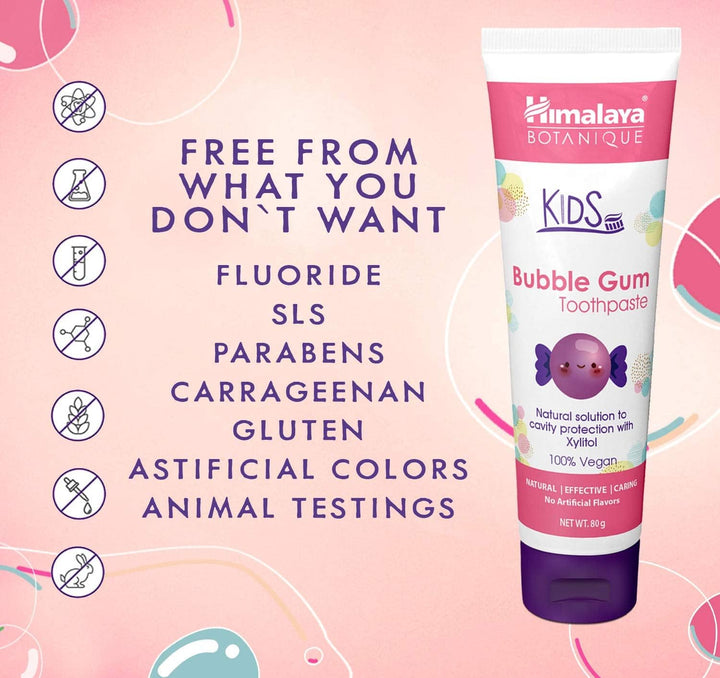 Botanique Kids Toothpaste | Bubble Gum Flavor | Reduces Plaque and Makes Teeth Stronger | Increases Teeth-Gum Grip | Fluoride Free, Vegan & Gluten Free- 80G