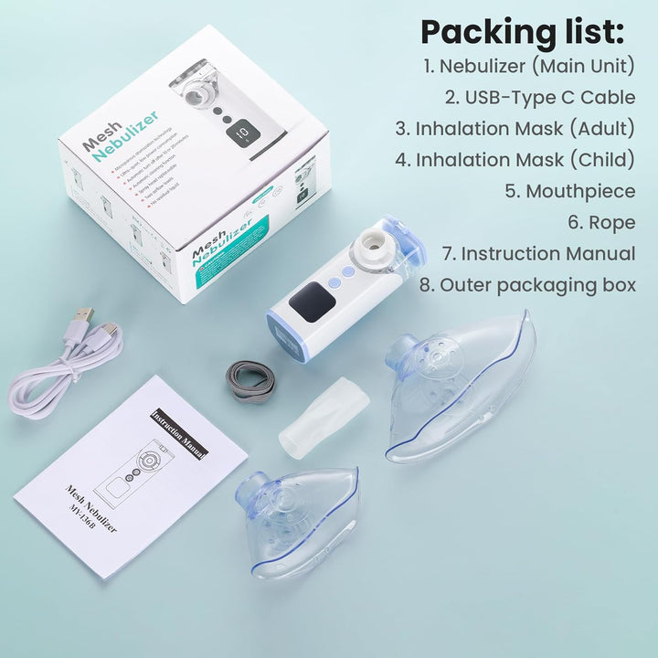 Nebuliser Machine for Adults & Kids, Portable Nebuliser for Adults Sinus Inhaler with Digital Display, Timed and Automatic Cleaning Functions Suit for Home & Travel -Blue