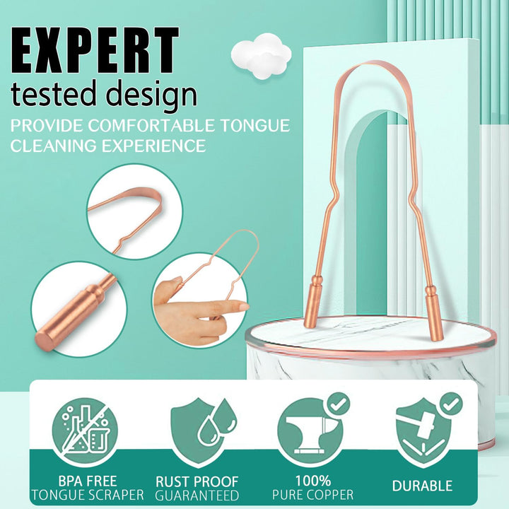 Copper Tongue Scraper for Adults (2 Pack), 100% Pure Copper, Naturally Anti-Microbial, Banishes Bad Breath and Maintains Oral Hygiene, Tongue Cleaner with Travel Case, Easy to Use and Clean