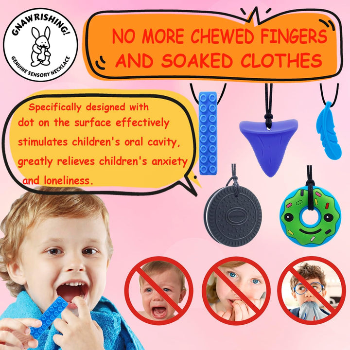 Chew Necklaces for Sensory Kids 5 Pcs Blue Sensory Chewy Toys for Autism Girls and Boys, ADHD Toddler, Adult
