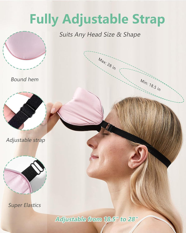Sleep Mask, 2 Pack 100% Real Natural Pure Silk Eye Masks with Adjustable Strap for Sleeping, Mulberry Silk Eye Sleep Shade Cover, Block Light Reduces Puffy Eyes Traveling Gifts
