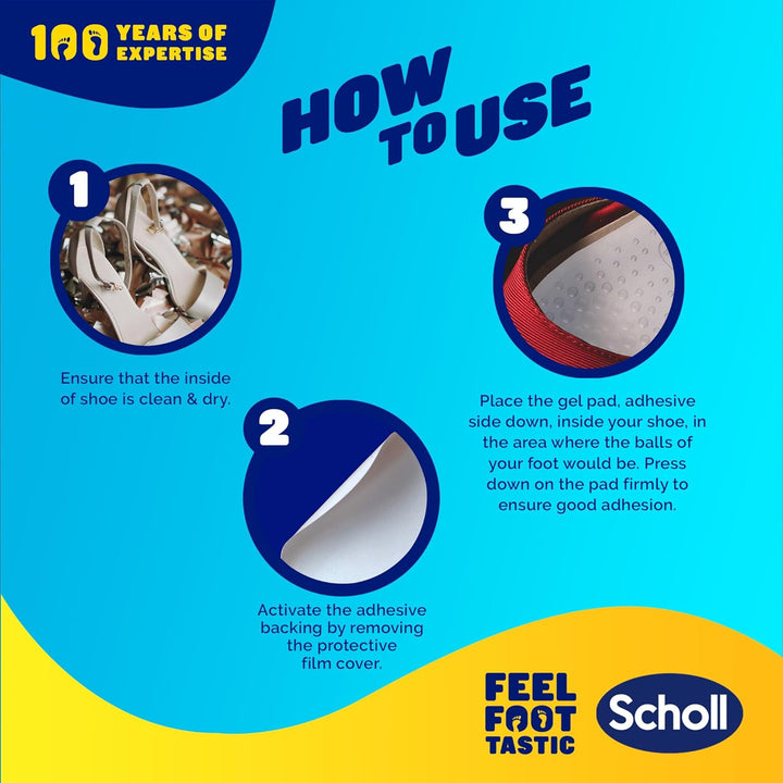 Scholl Party Feet Ball of Foot Gel Cushions with Gelactiv Technology, Non-Slip, Help Prevent Foot Pain - Suitable Most Shoes Including High Heels and Stilettos. Universal Size, 1 Pair of Cushions