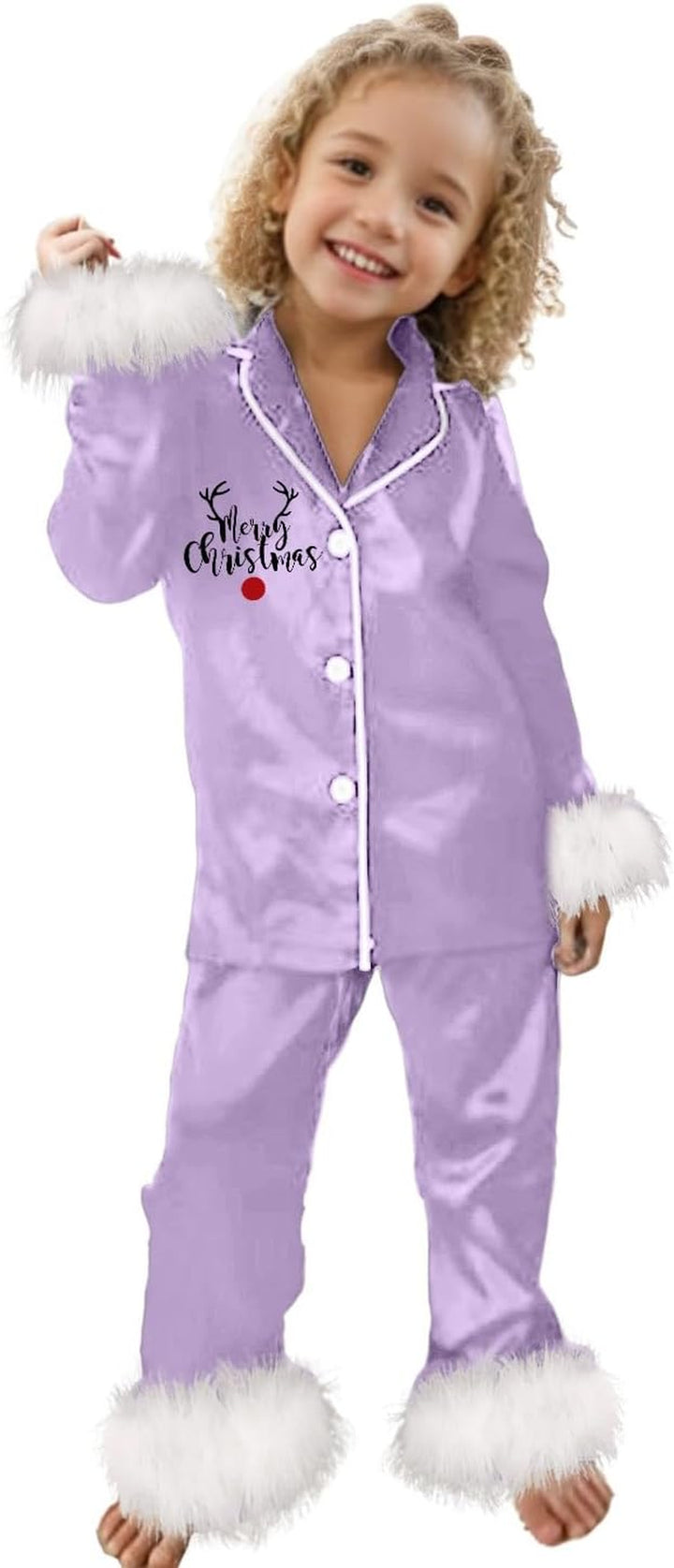 Children Cute Print Casual Comfort Pajamas Set Long Sleeve Shirt Trousers Two Sets Artificial Christmas Tree