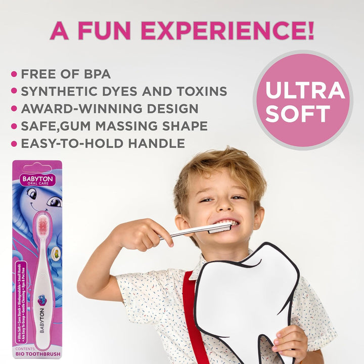 Bio Toothbrush - Eco-Friendly, Soft Bristles for Babies, Ergonomic Handle, Biodegradable Corn Cob Material (Jellyfish)