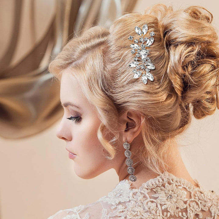 Bridal Hair Comb 2 PCS Wedding Hair Combs Rhinestone Bridal Side Comb Silver Hair Pieces Wedding Hair Clips Crystal Wedding Hair Comb Sparkle Bridal Hair Accessories for Bride Bridesmaids Women Girls