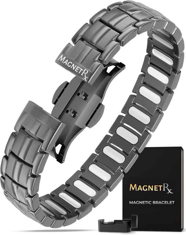 ® Magnetic Bracelets for Men - Ellipsemax 5X Strength 5,000 Gauss Magnets - Designed in USA & Patent Approved - Premium Titanium Mens Magnetic Bracelet & Adjustable Length (Gunmetal)