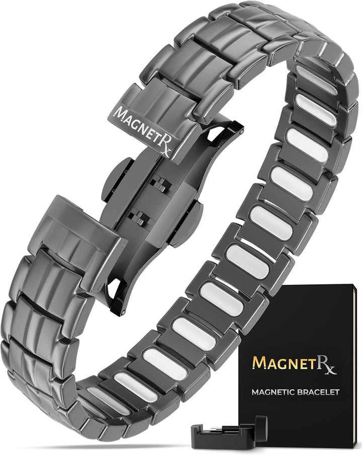 ® Magnetic Bracelets for Men - Ellipsemax 5X Strength 5,000 Gauss Magnets - Designed in USA & Patent Approved - Premium Titanium Mens Magnetic Bracelet & Adjustable Length (Gunmetal)