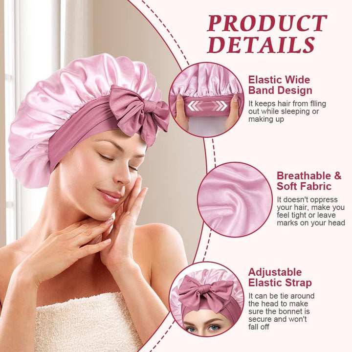 Satin Bonnet, Double-Sided Silk Bonnet Hair Wrap for Sleeping, Night Hair Sleep Cap with Elastic Band, Hair Care Head Cover Hat for Women Girls Long, Straight, Curly Hair