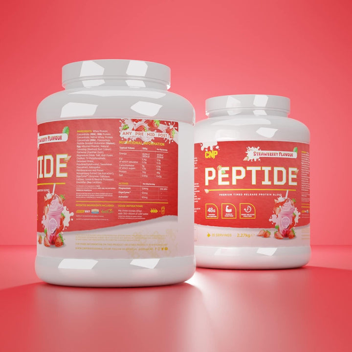 Peptide, High Protein 48G Premium Timed Release Protein Blend, Micellar Casein, Digestive Enzymes, 2.2Kg, 6 Flavours Available (Strawberry) Casein protein, Slow-digesting protein, Protein supplement, Protein powder, Muscle recovery protein, Fitness protei
