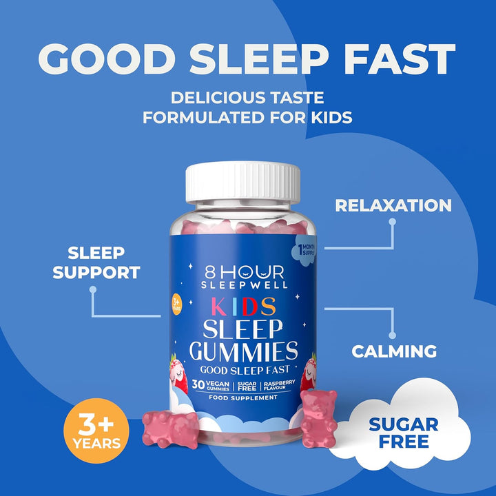 Sleep Gummies for Kids – 1 Month Supply | Sugar & Gluten-Free Magnesium Gummies for Growth, Relaxation & Healthy Sleep | 30 Vegan Supplement with Magnesium, L-Theanine & Vitamin B6 | Support Ages 3+