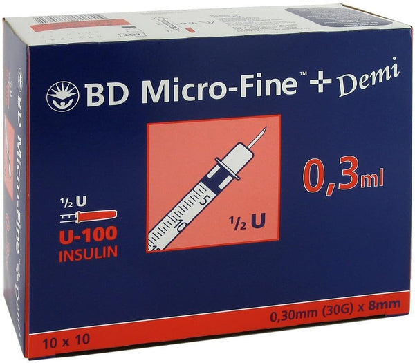 BD Micro-Finetm+ U 100 Insulin Shots 0.3 X 8 Mm (Pack of 100)