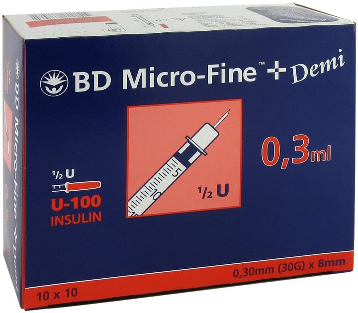 BD Micro-Finetm+ U 100 Insulin Shots 0.3 X 8 Mm (Pack of 100)