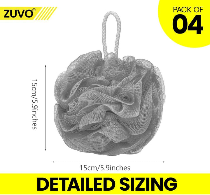 Loofah Bath Sponge (Pack of 4) – Soft & Durable Shower Puffs for Deep Exfoliation – Unisex Body Scrubber, Eco-Friendly and Skin-Safe, Assorted Colours