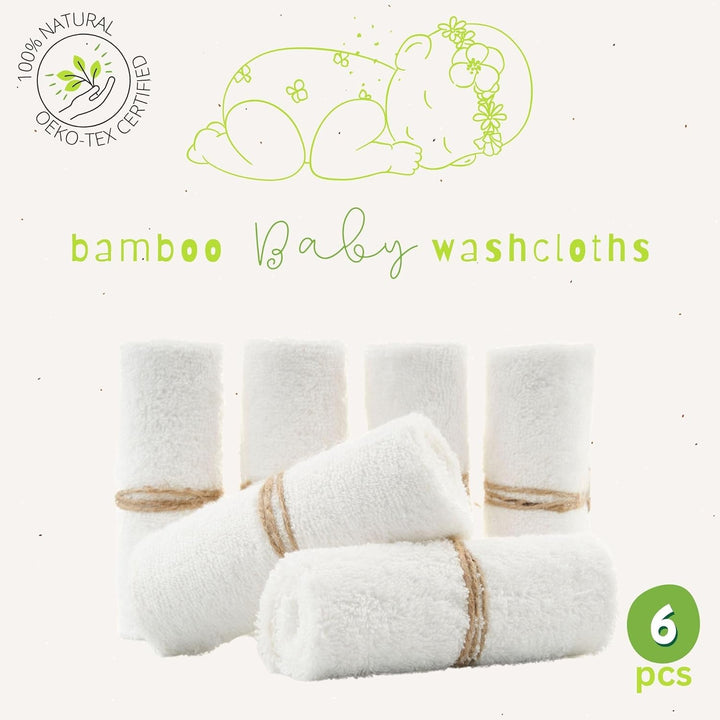 Bamboo Baby Wash Cloth Flannel Face Cloth Pack of 6 25X25Cm Extremely Soft Baby Flannels Face Towels for Sensitive Skin - Decorative 100% Cotton Storage Bag - Reusable Wipes
