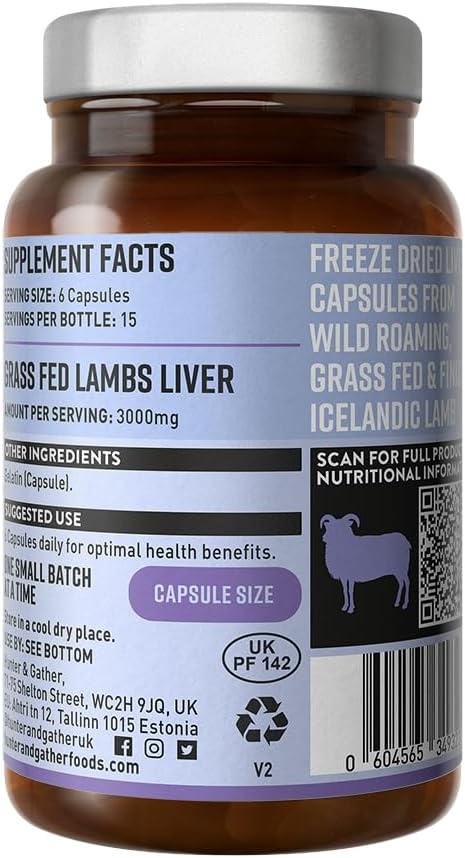 Nose to Tail - 90 Liver Capsules | Wild, Grass Fed Icelandic Lamb Ancestral Inspired Supplements| Raw Freeze-Dried Lamb | No GMO Feeds, Antibiotics or Hormones