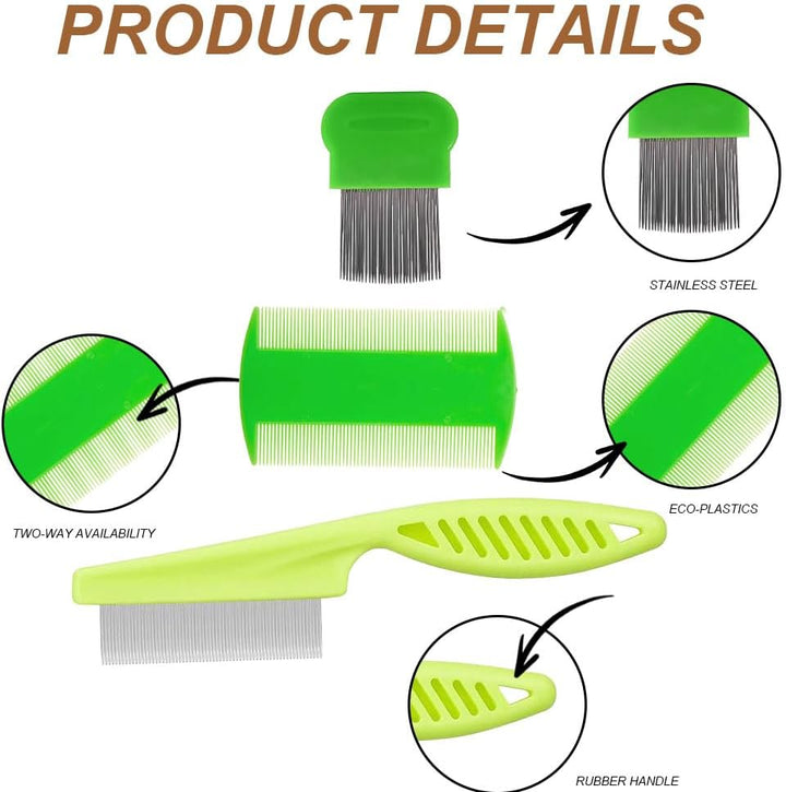 Lice Comb, 3 Pcs Lice Combs, Double Sided Lice Combs, Stainless Steel Tooth Comb, Lice Removal Combs