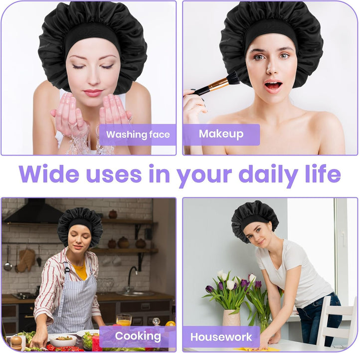 Silk Bonnet for Men, Satin Bonnet Single Layer Elastic Band Silk Sleep Cap Black Soft Adjustable Hair Cap Hair Wrap Large Bonnets for Women Sleeping