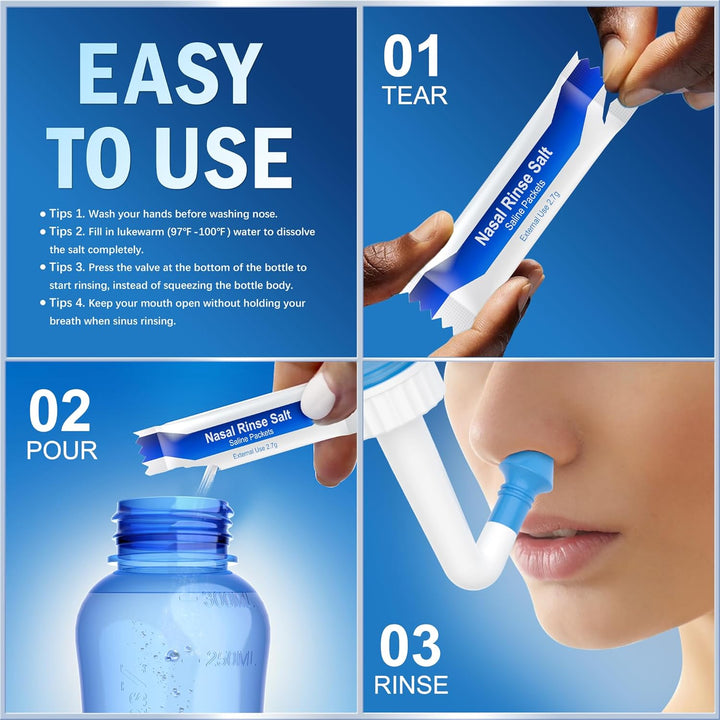 100 Saline, Neti Pot Salt, Individually Wrapped Saline for Neti Pots, Nasal Irrigation, and Squeeze Bottles & Sinus Relief | Sinus Care