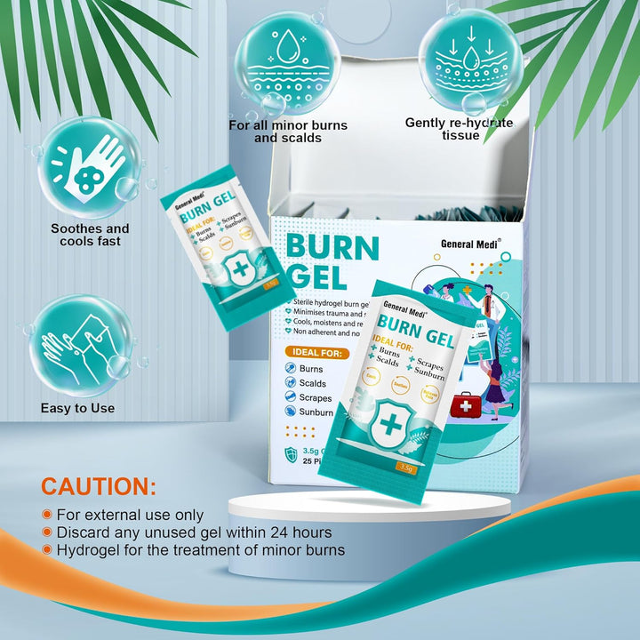 Burn Gel - 25 Packs First Aid Burns Care Scalds Sunburn Dressings Cooling Gel