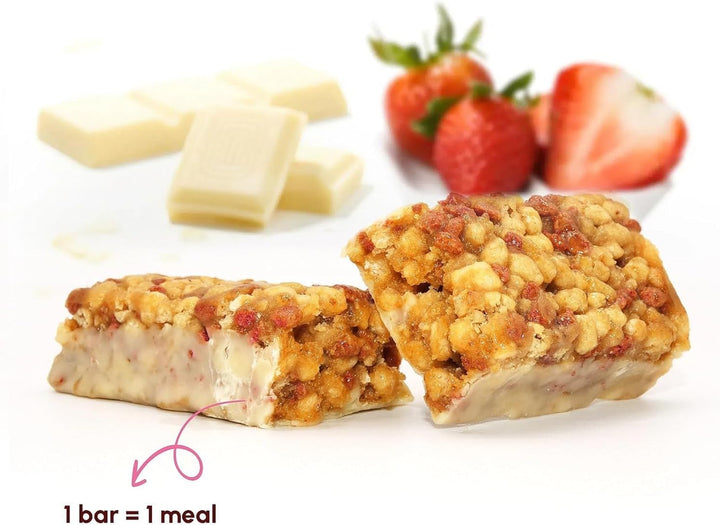 Crispy Strawberry Meal Bars - 10 Meals, 15G Protein, Gluten-Free, Low Sugar Meal Replacement Bars for Weight Loss, High Fibre, Vegetarian