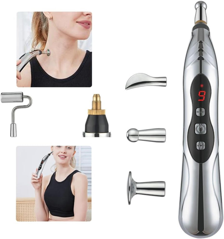 Electronic Acupuncture Pen 9 Gears USB Rechargeable Acupuncture Pen for Pain Relief Vibrating Pen with 5 Massage Heads for Pain Gone Relief Pain Relief Pen111