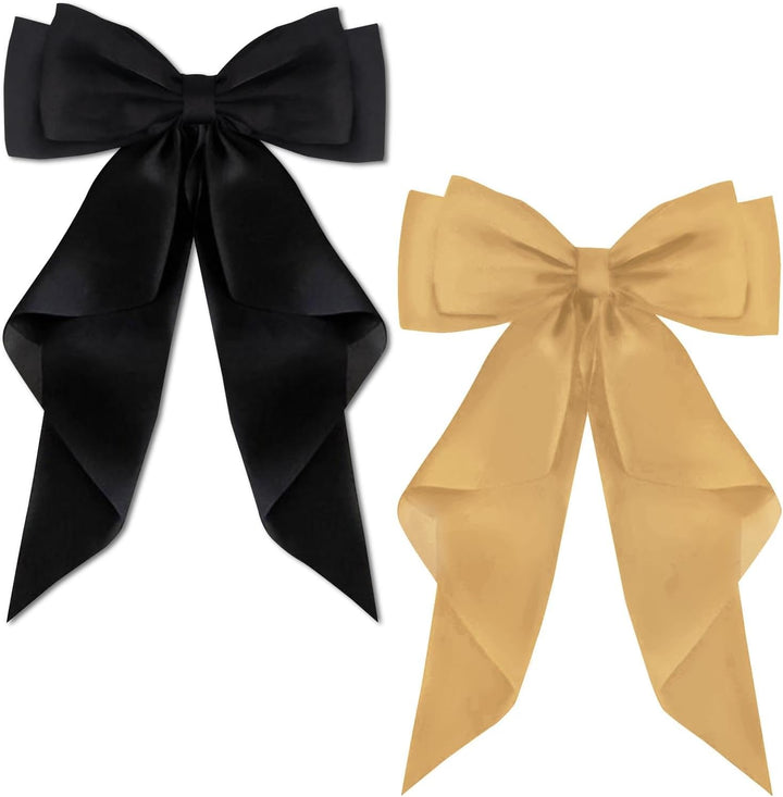 2 PCS Big Bow Hair Clips with Long Silky Satin, Solid Color French Barrette Simple Hair Fastener Accessories for Women Girls